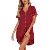imageEkouaer Nightgowns for Women Button Down Night Gowns Short Sleeve Sleep Shirt V Neck Nightshirt Soft Sleepwear Pajams DressWine Red