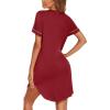 imageEkouaer Nightgowns for Women Button Down Night Gowns Short Sleeve Sleep Shirt V Neck Nightshirt Soft Sleepwear Pajams DressWine Red