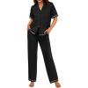 imageEkouaer Cotton Pajamas Sets for Women 2 Piece Button Down Short Sleeve Pj Set with Long Pants Lounge Set Soft Sleepwear SXXLBlack