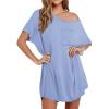 imageEkouaer Nightgown for Women Bamboo Viscose Sleepshirt short sleeve Nightshirt V Neck T shirt Night gown Boyfriend SleepwearLight Blue
