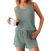 imageEkouaer Womens Pajamas Sleeveless V Neck Pjs Set Ribbed Knit Summer Loungewear Sleepwear SXXLArmy Green