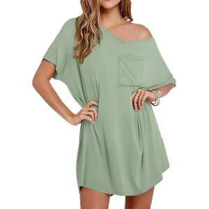 imageEkouaer Nightgown for Women Bamboo Viscose Sleepshirt short sleeve Nightshirt V Neck T shirt Night gown Boyfriend SleepwearLight Green