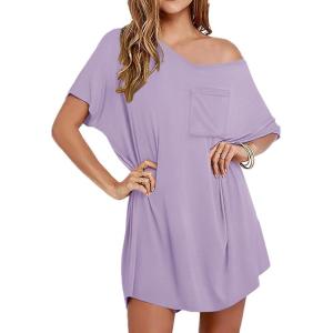 imageEkouaer Nightgown for Women Bamboo Viscose Sleepshirt short sleeve Nightshirt V Neck T shirt Night gown Boyfriend SleepwearLight Purple