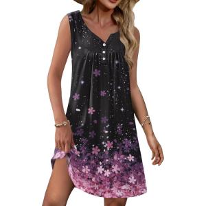 imageEkouaer Nightgown for Women Tank Night Gown Sleeveless Sleep Shirt Button Night Shirt with Pockets Soft Sleep DressCherry Blossoms Black