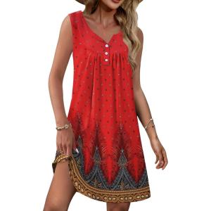 imageEkouaer Nightgown for Women Tank Night Gown Sleeveless Sleep Shirt Button Night Shirt with Pockets Soft Sleep DressFloral Red