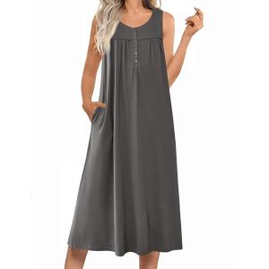 imageEkouaer Nightgowns for Women Long Sleeveless Night Gowns Ladies Soft Nightdress Victorian Sleepwear with Pockets Grey XXLarge