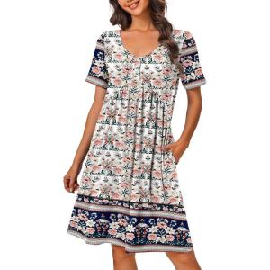 imageEkouaer Womens House Dress Floral Print Nightgown with Pockets Mumu Dress SXXLFloral