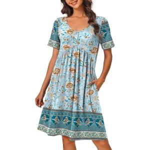 imageEkouaer Womens House Dress Floral Print Nightgown with Pockets Mumu Dress SXXLGreen Floral