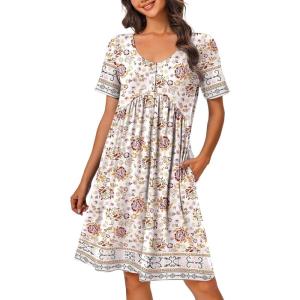 imageEkouaer Womens House Dress Floral Print Nightgown with Pockets Mumu Dress SXXLLight Floral
