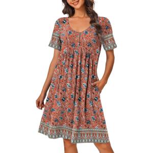 imageEkouaer Womens House Dress Floral Print Nightgown with Pockets Mumu Dress SXXLOrange Floral