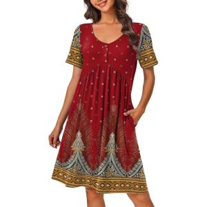 imageEkouaer Womens House Dress Floral Print Nightgown with Pockets Mumu Dress SXXLRed Floral
