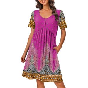 imageEkouaer Womens House Dress Floral Print Nightgown with Pockets Mumu Dress SXXLRose Red Floral