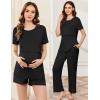 imageEkouaer 3 Piece Postpartum Nursing Pajamas Set Short Sleeve Breastfeeding Shirts Pregnancy Shorts ampamp Pants Maternity PjsBlack