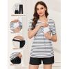 imageEkouaer 3 Piece Postpartum Nursing Pajamas Set Short Sleeve Breastfeeding Shirts Pregnancy Shorts ampamp Pants Maternity PjsBlack White Stripes