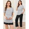 imageEkouaer 3 Piece Postpartum Nursing Pajamas Set Short Sleeve Breastfeeding Shirts Pregnancy Shorts ampamp Pants Maternity PjsBlack White Stripes