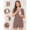 imageEkouaer 3 Piece Postpartum Nursing Pajamas Set Short Sleeve Breastfeeding Shirts Pregnancy Shorts ampamp Pants Maternity PjsBrown