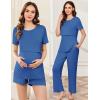 imageEkouaer 3 Piece Postpartum Nursing Pajamas Set Short Sleeve Breastfeeding Shirts Pregnancy Shorts ampamp Pants Maternity PjsDark Blue