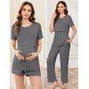 imageEkouaer 3 Piece Postpartum Nursing Pajamas Set Short Sleeve Breastfeeding Shirts Pregnancy Shorts ampamp Pants Maternity PjsDark Gray