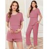 imageEkouaer 3 Piece Postpartum Nursing Pajamas Set Short Sleeve Breastfeeding Shirts Pregnancy Shorts ampamp Pants Maternity PjsGray Purple