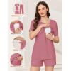 imageEkouaer 3 Piece Postpartum Nursing Pajamas Set Short Sleeve Breastfeeding Shirts Pregnancy Shorts ampamp Pants Maternity PjsGray Purple