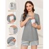 imageEkouaer 3 Piece Postpartum Nursing Pajamas Set Short Sleeve Breastfeeding Shirts Pregnancy Shorts ampamp Pants Maternity PjsGray Stripes
