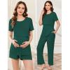 imageEkouaer 3 Piece Postpartum Nursing Pajamas Set Short Sleeve Breastfeeding Shirts Pregnancy Shorts ampamp Pants Maternity PjsLake Green