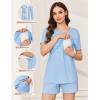imageEkouaer 3 Piece Postpartum Nursing Pajamas Set Short Sleeve Breastfeeding Shirts Pregnancy Shorts ampamp Pants Maternity PjsLight Blue