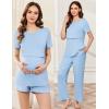 imageEkouaer 3 Piece Postpartum Nursing Pajamas Set Short Sleeve Breastfeeding Shirts Pregnancy Shorts ampamp Pants Maternity PjsLight Blue