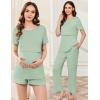 imageEkouaer 3 Piece Postpartum Nursing Pajamas Set Short Sleeve Breastfeeding Shirts Pregnancy Shorts ampamp Pants Maternity PjsLight Green