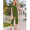 imageEkouaer Capri Cotton Pajama Sets Short Sleeve Pleated Top and Pants 2 Piece Pjs Sleepwear with Pockets for WomenArmy Green