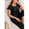 imageEkouaer Capri Cotton Pajama Sets Short Sleeve Pleated Top and Pants 2 Piece Pjs Sleepwear with Pockets for WomenBlack