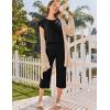 imageEkouaer Capri Cotton Pajama Sets Short Sleeve Pleated Top and Pants 2 Piece Pjs Sleepwear with Pockets for WomenBlack