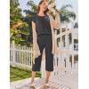 imageEkouaer Capri Cotton Pajama Sets Short Sleeve Pleated Top and Pants 2 Piece Pjs Sleepwear with Pockets for WomenDark Gray