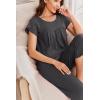 imageEkouaer Capri Cotton Pajama Sets Short Sleeve Pleated Top and Pants 2 Piece Pjs Sleepwear with Pockets for WomenDark Gray
