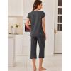 imageEkouaer Capri Cotton Pajama Sets Short Sleeve Pleated Top and Pants 2 Piece Pjs Sleepwear with Pockets for WomenDark Gray