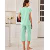imageEkouaer Capri Cotton Pajama Sets Short Sleeve Pleated Top and Pants 2 Piece Pjs Sleepwear with Pockets for WomenGreen 2