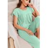 imageEkouaer Capri Cotton Pajama Sets Short Sleeve Pleated Top and Pants 2 Piece Pjs Sleepwear with Pockets for WomenGreen 2