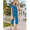 imageEkouaer Capri Cotton Pajama Sets Short Sleeve Pleated Top and Pants 2 Piece Pjs Sleepwear with Pockets for WomenLake Blue