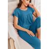 imageEkouaer Capri Cotton Pajama Sets Short Sleeve Pleated Top and Pants 2 Piece Pjs Sleepwear with Pockets for WomenLake Blue