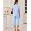 imageEkouaer Capri Cotton Pajama Sets Short Sleeve Pleated Top and Pants 2 Piece Pjs Sleepwear with Pockets for WomenLight Blue