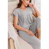 imageEkouaer Capri Cotton Pajama Sets Short Sleeve Pleated Top and Pants 2 Piece Pjs Sleepwear with Pockets for WomenLight Gray