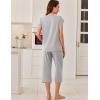 imageEkouaer Capri Cotton Pajama Sets Short Sleeve Pleated Top and Pants 2 Piece Pjs Sleepwear with Pockets for WomenLight Gray