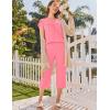 imageEkouaer Capri Cotton Pajama Sets Short Sleeve Pleated Top and Pants 2 Piece Pjs Sleepwear with Pockets for WomenLight Pink
