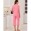 imageEkouaer Capri Cotton Pajama Sets Short Sleeve Pleated Top and Pants 2 Piece Pjs Sleepwear with Pockets for WomenLight Pink