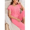 imageEkouaer Capri Cotton Pajama Sets Short Sleeve Pleated Top and Pants 2 Piece Pjs Sleepwear with Pockets for WomenLight Pink
