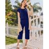 imageEkouaer Capri Cotton Pajama Sets Short Sleeve Pleated Top and Pants 2 Piece Pjs Sleepwear with Pockets for WomenNavy Blue