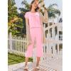 imageEkouaer Capri Cotton Pajama Sets Short Sleeve Pleated Top and Pants 2 Piece Pjs Sleepwear with Pockets for WomenPink