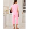 imageEkouaer Capri Cotton Pajama Sets Short Sleeve Pleated Top and Pants 2 Piece Pjs Sleepwear with Pockets for WomenPink