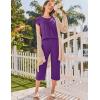 imageEkouaer Capri Cotton Pajama Sets Short Sleeve Pleated Top and Pants 2 Piece Pjs Sleepwear with Pockets for WomenPurple