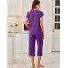 imageEkouaer Capri Cotton Pajama Sets Short Sleeve Pleated Top and Pants 2 Piece Pjs Sleepwear with Pockets for WomenPurple